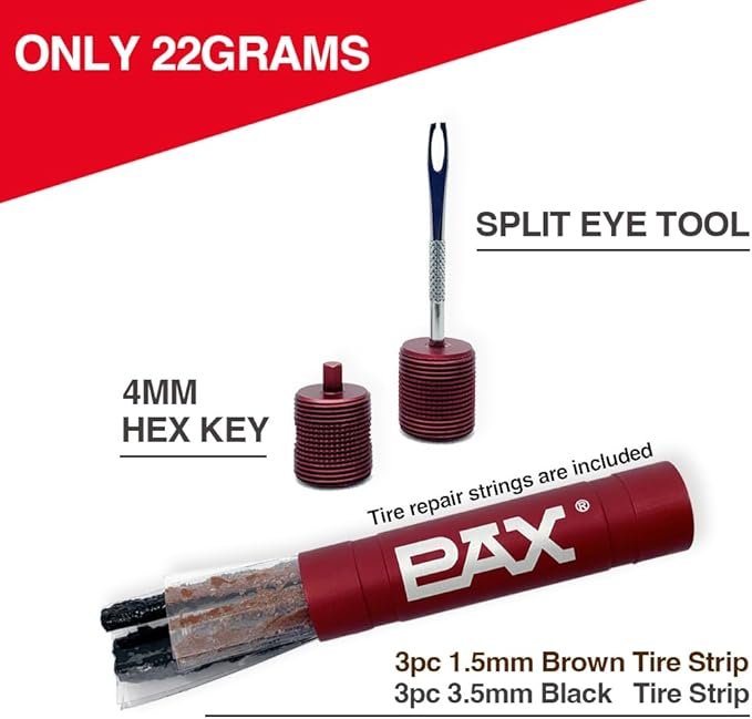 PAX Red Mountain Bike Tubeless Tire Repair Kit, Plus 4mm Hex Key for Emergency Bicycle Repair Kit, Fix Road Bicycle Tire Punctures