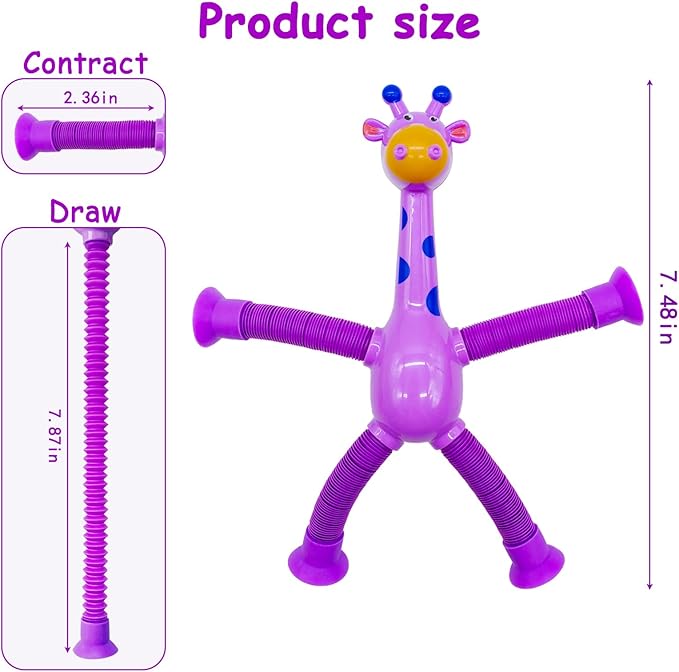 16Pcs Telescopic Suction Cup Giraffe Toys, Suction Pop Tubes Giraffe Sensory Toys, Pop Fidget Toys for Toddler Travel, Easter Basket Stuffers Party Favor Birthday for Kids Boys Girls