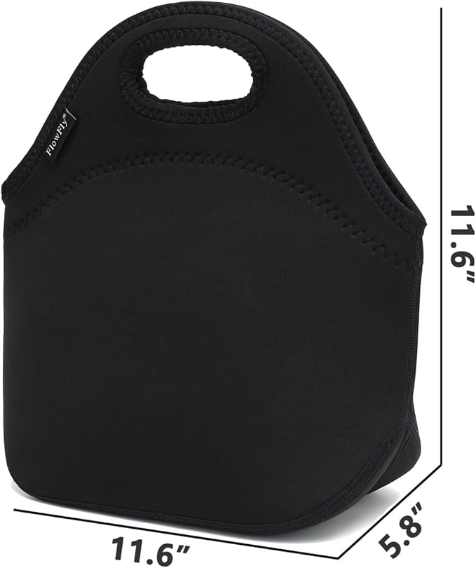 FlowFly Neoprene kids Lunch box Insulated Soft Bag Mini Cooler Thermal Meal Tote Kit for Boys, Girls,Men,Women,School,Work, Office,Black