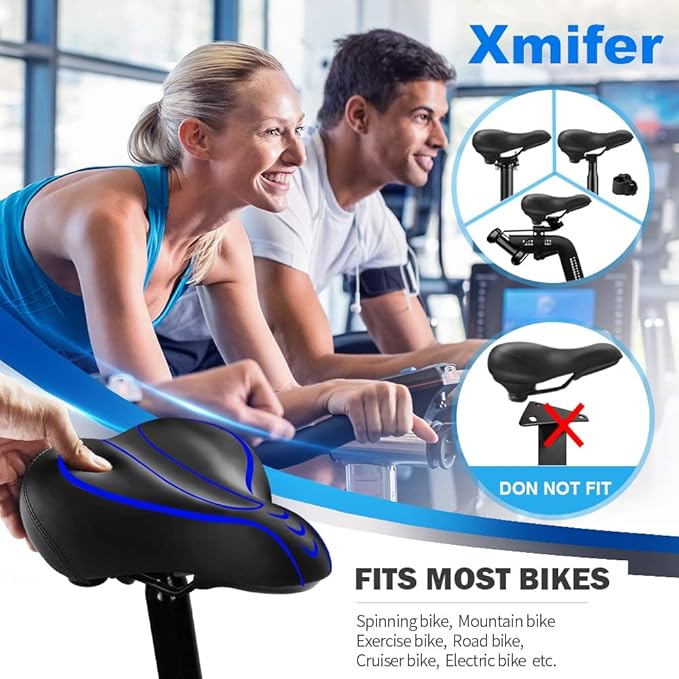 Xmifer Oversized Bike Seat, Comfortable Bike Seat - Universal Replacement Bicycle Saddle - Waterproof Leather Bicycle Seat with Extra Padded Memory Foam - Bicycle Seat for Men/Women