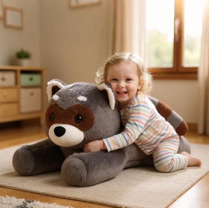 31.5" Large Raccoon Stuffed Animal, Giant Soft Plush Fluffy Raccoon Toy Birthday Holiday Party Gifts for Kids Girls Boys