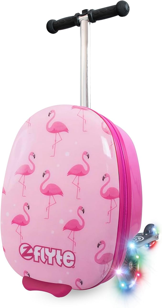 Flyte Fifi the Flamingo Scooter Suitcase - 2-in-1, 18 inch Ride on Suitcase for Kids, 25 Litre Capacity Kids' Luggage on Wheels for Boys and Girls Aged 4+, Rideable Carry on Children's Suitcases