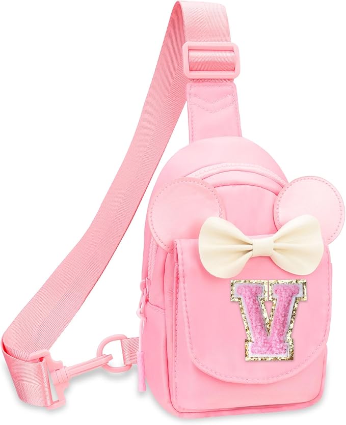 Girls Birthday Gifts for Kids - Initial Pink Small Sling Bags for Girl Fanny Pack Belt Bag for Personalized Crossbody Bags Purse for Kids Daughter Sister Little Girl Gifts Pink V
