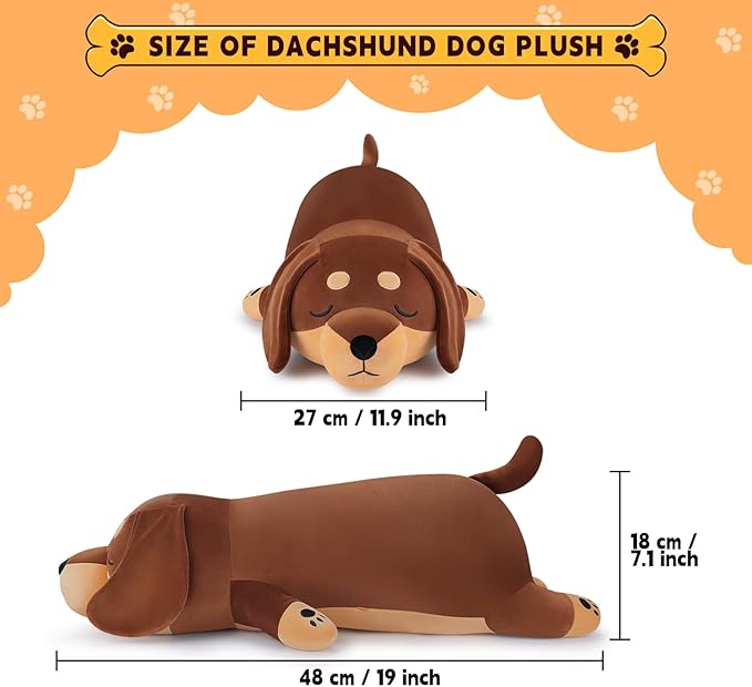 19'' Large Dachshund Dog Plush Stuffed Animal- Cute Weiner Dog Plush Pillow Plushies, Big Dachshund Plush Toy, Cute Hugging Weiner Dog Stuffed Animal, Birthday Gifts for Kids Girls Boys