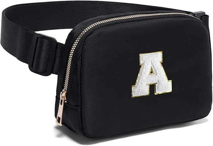 Gitus Birthday Gifts for 8 9 10 11 12 13 Year Old Girls Personalized Fanny Pack Crossbody Bags with Initial Letter Patch Belt Bag for Teen Girls Cute Trendy Stuff Travel Essentials (Black-A)