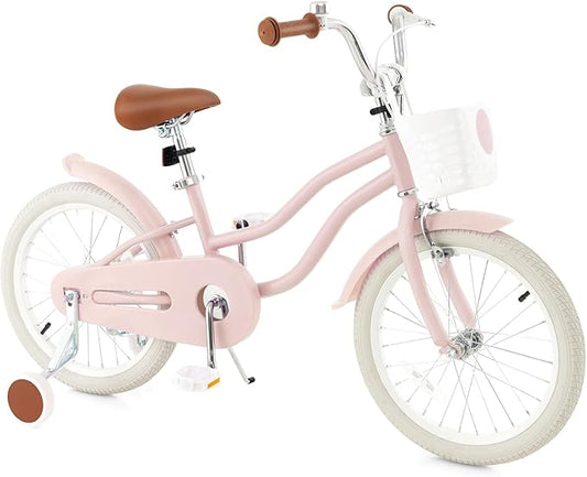 HONEY JOY Kids Bike, 12 14 16 18 20 Inch Toddler Bikes w/Training Wheels, Handbrake & Coaster Brake, Fully Enclosed Chain, Adjustable Handlebar & Seat, Kids Bicycle w/Basket, Girls Boys Bike 3-8