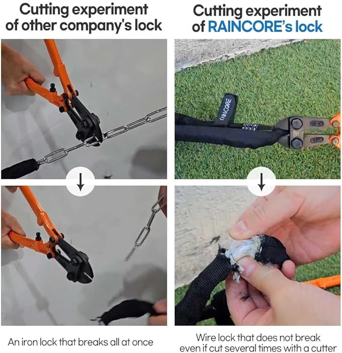 RAINCORE Light Weight Bike Cable Lock for Heavy Duti Anti Theft - 79 inch (200cm) - 0.47lb (216g) - Bike Chain Lock with Chain Cutter Proof Fiber - Patented Korea - Security Cable (79 inches)