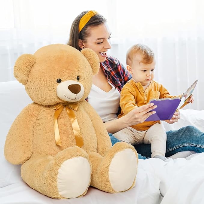 Tezituor 52in Giant Teddy Bear Stuffed Animal, Light Brown Big Teddy Bears Plush Gifts for Girlfriend, Kids, Life Size Large Cute Soft Bear Plush Toys Gift for Valentine’s Day, Christmas, Birthday