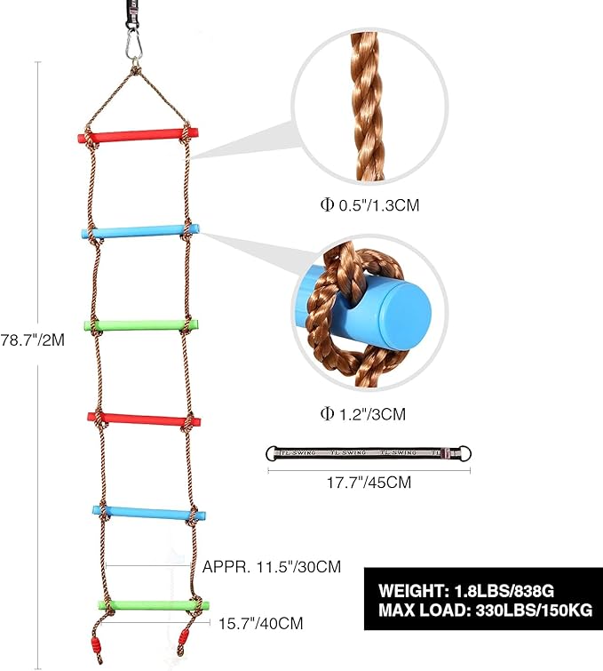 REDCAMP Climbing Rope Swings and Rope Ladder Cambo for Trees, Heavy Duty Plastic Disc Swing Seat for Kids with Hanging Strap and Snap Hooks