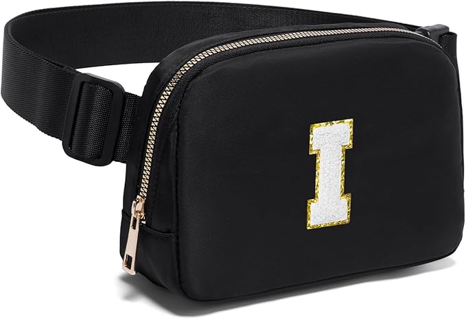 Gitus Birthday Gifts for 8 9 10 11 12 13 Year Old Girls Personalized Fanny Pack Crossbody Bags with Initial Letter Patch Belt Bag for Teen Girls Cute Trendy Stuff Travel Essentials (Black-I)