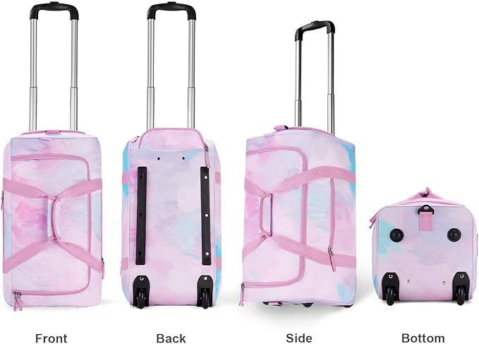 Choco Mocha Girls Fade Pink Suitcase with Wheels Kids Purple Rolling Duffle Bag for Camping Teen Girls Toddler Luggage Bag for Travel, 22inch