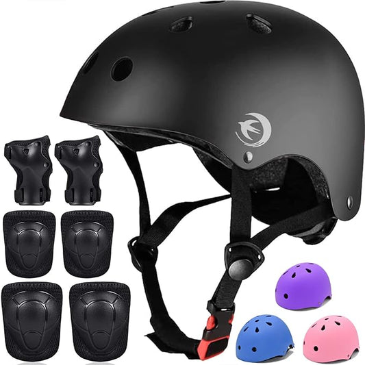 Kids Helmet Set with Knee Pads Elbow Pads Wrist Guards,Adjustable Helmet for Toddler Kids&Youth,3~14yrs Girl Boy Kids Protective Gear Set for Roller Skate Scooter Inline skatings Longboard