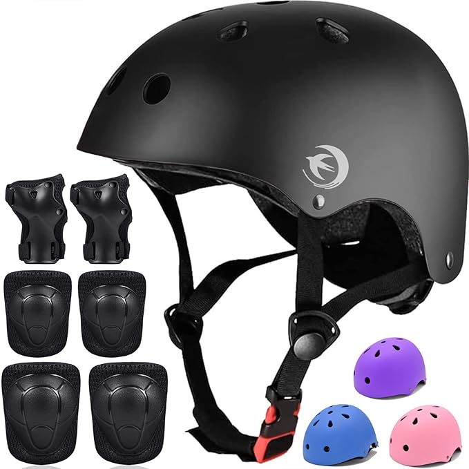 Kids Helmet Set with Knee Pads Elbow Pads Wrist Guards,Adjustable Helmet for Toddler Kids&Youth,3~14yrs Girl Boy Kids Protective Gear Set for Roller Skate Scooter Inline skatings Longboard