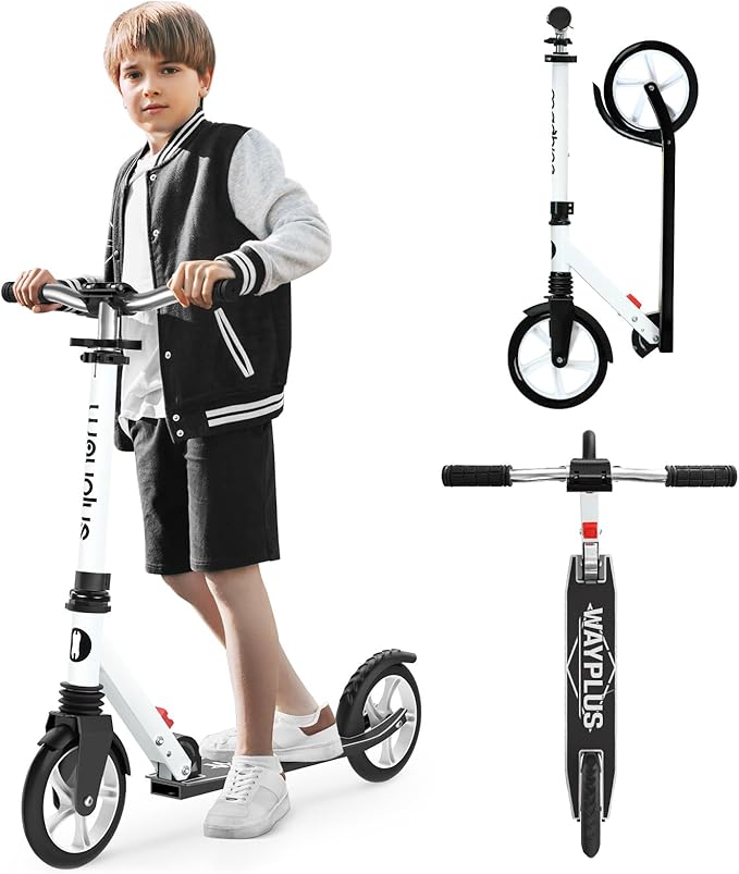 Kick Scooter for Ages 6+,Kid, Teens & Adults. Max Load 240 LBS. Foldable, Lightweight, 8IN Big Wheels for Kids, Teen and Adults, 4 Adjustable Levels. Bearing ABEC9