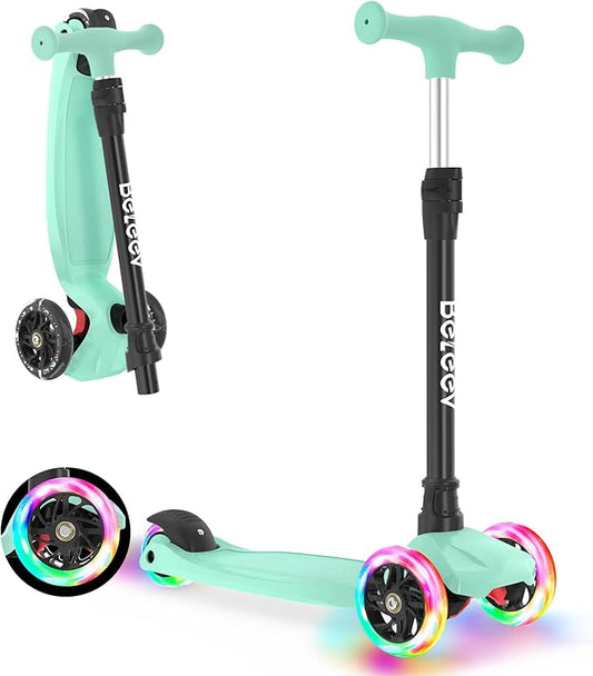 BELEEV Scooters for Kids 3 Wheel Kick Scooter for Toddlers Girls Boys, 4 Adjustable Height, Lean to Steer, Light up Wheels, Extra-Wide Deck, Easy to Assemble for Children Ages 3-12 (Rose Pink)