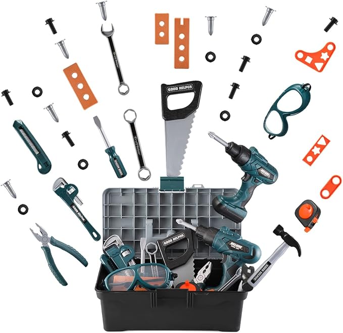 Kids Tool Box–Zealous 48 PCS Pretend Play Tools Toys for Toddler,Electric Drill Kids Tool Kit for Boys & Girls Ages 3-8 Years Old, Construction Tool Kit Playset for Boys