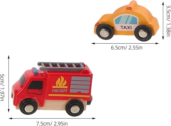 BESPORTBLE 5pcs Christmas Toy Car: Wooden Train Track Vehicles Police Car Bus Model Kids Fire Fighting Truck for Toddler Boys Girls Stem Educational Party Favor