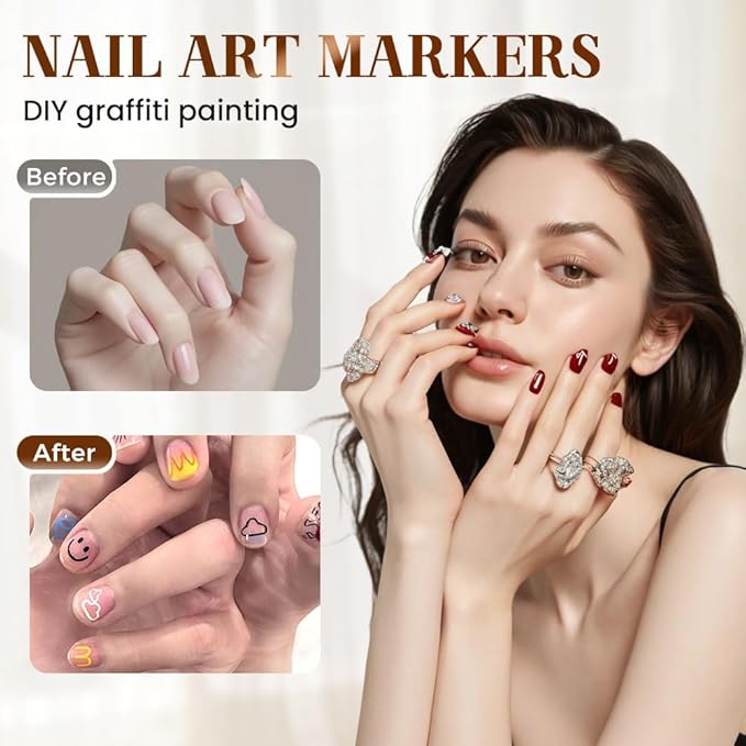 12 Colors Nail Art Pens Set, 2026 Upgraded Nail Art Markers Polish Pen Quick Dry, Acrylic Nail Art Tools for Dotting Painting Liner DIY (1 pack & 30 pcs stickers)