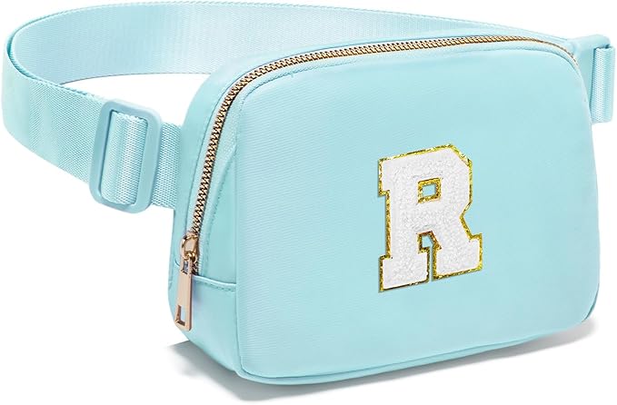 Gitus Birthday Gifts for 8 9 10 11 12 13 Year Old Girls Personalized Fanny Pack Crossbody Bags with Initial Letter Patch Belt Bag for Teen Girls Cute Trendy Stuff Travel Essentials (Icingblue-R)