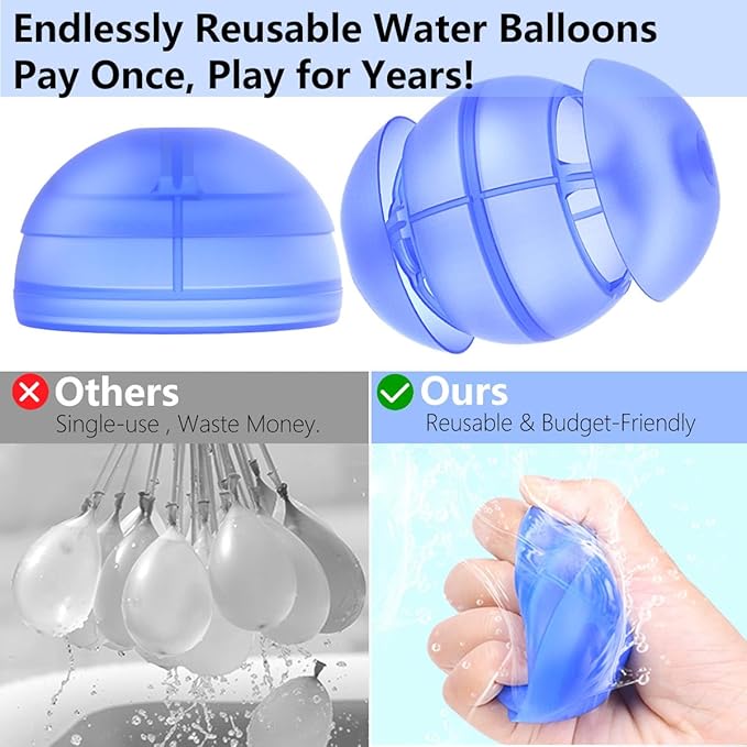 Reusable Water Balloons, 12PCS Self Sealing Silicone Water Bomb Balls Quick Fill for Kids, Refillable Water Balloons for Pool Summer Party Water Fight Game