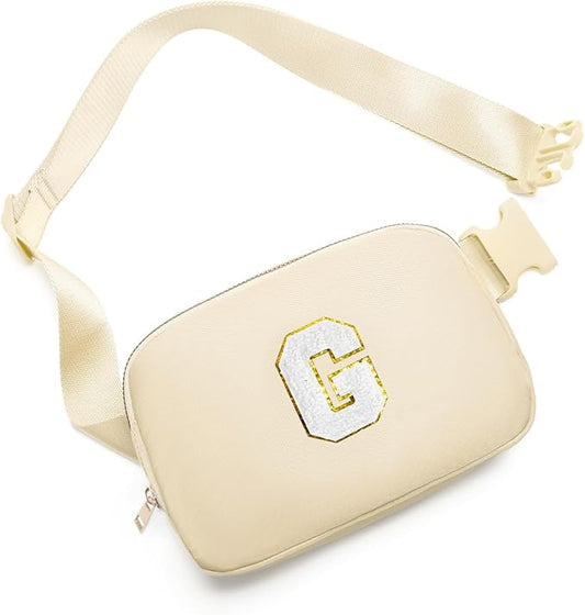 Gitus Birthday Gifts for 8 9 10 11 12 13 Year Old Girls Personalized Fanny Pack Crossbody Bags with Initial Letter Patch Belt Bag for Teen Girls Cute Trendy Stuff Travel Essentials (Beige-G)