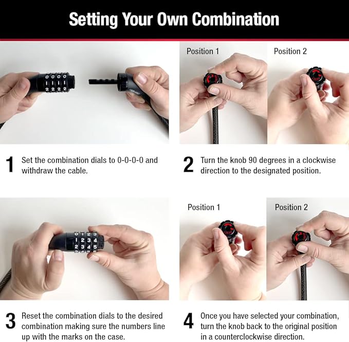 Master Lock Black Set Your Own Combination Bike Lock, Metal Cable Lock has a Weather Resistant Vinyl Coating for Outdoor Equipment, Bicycles, 6 Feet Long, 8114D (Pack of 12)