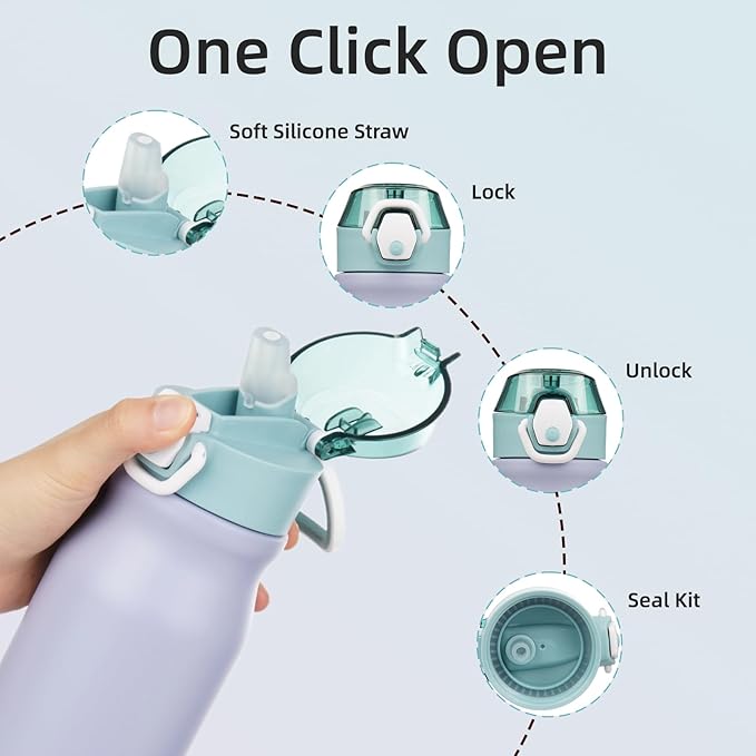 BJPKPK Stainless Steel Insulated Water Bottle with Straw Lid 25oz Reusable Metal Thermal Flask Bottles Keep Cold and Hot,Modern Blue