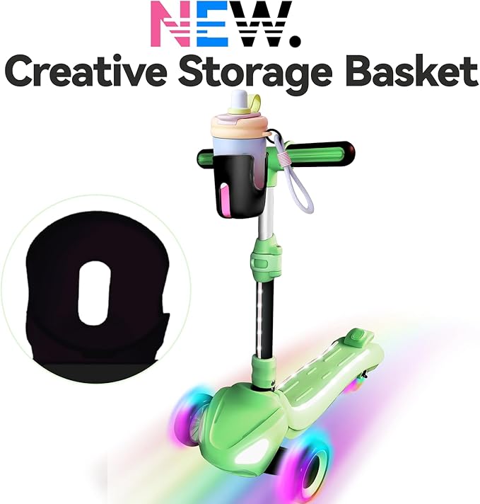3 Wheel Electric Scooter for Kids Ages 3-10, w/Storage Basket, LCD Screen, Full Body Lights Up, Wide Deck, 5Mph Safe Speed, 90min Riding, Balance Foldable Kick Scooter for Boys & Girls
