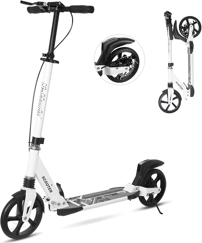 Nattork Scooter for Kids Age 6+, Teens and Adults- Adjustable Height Folding Kick Scooter with Large Sturdy Wheels for a Smooth Ride, Lightweight, Anti-Shock Suspension for Boys and Girls