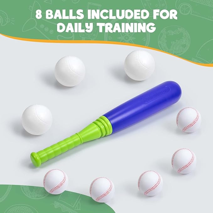 T Ball Sets for Kids 3-5, Baseball Softball Bat Toys Set Batting Tee for Toddlers, 6 Balls Included, for Boys Girls Age 3 Years Indoor Outdoor Sport Playing Game, Blue