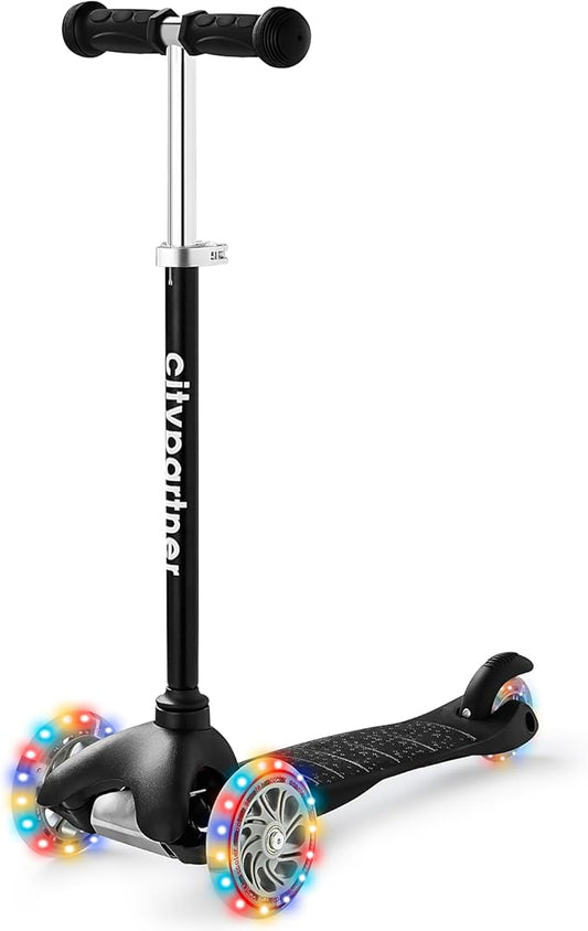 Kids Scooter, Children and Toddler 3 Wheel Kick Scooter for Boys & Girls Ages 2-5, LED Lighted Wheels and 3 Adjustable Height Handlebars, Lean-to-Steer