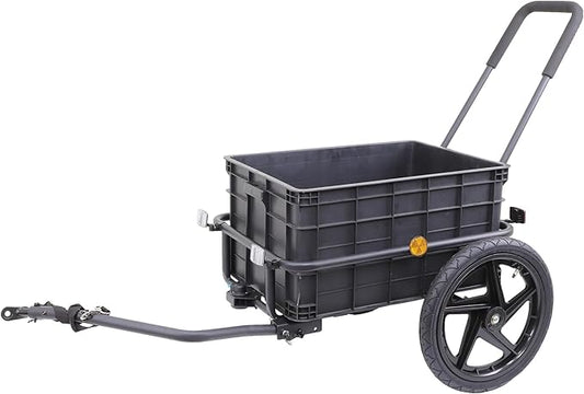 Xspec 2-in-1 Bike Cargo Trailer Pushcart, Bicycle Trailer with Removable Box and Waterproof Cover, Black, Pushcart Stroller with Tow Hitch and Removable Handlebar