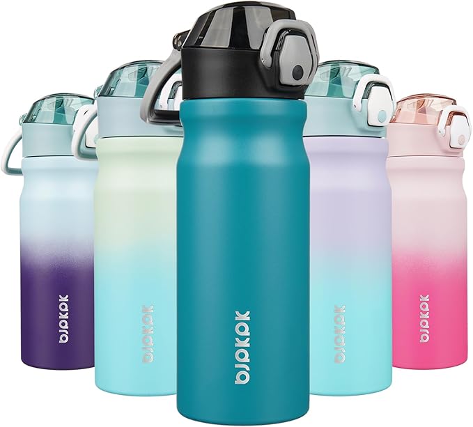 BJPKPK 18oz Insulated Water Bottle With Straw Stainless Steel Double Wall Water Bottles BPA Free Leak Proof Thermo With Lockable Flip Lid And Soft Silicone Spout,Laguna