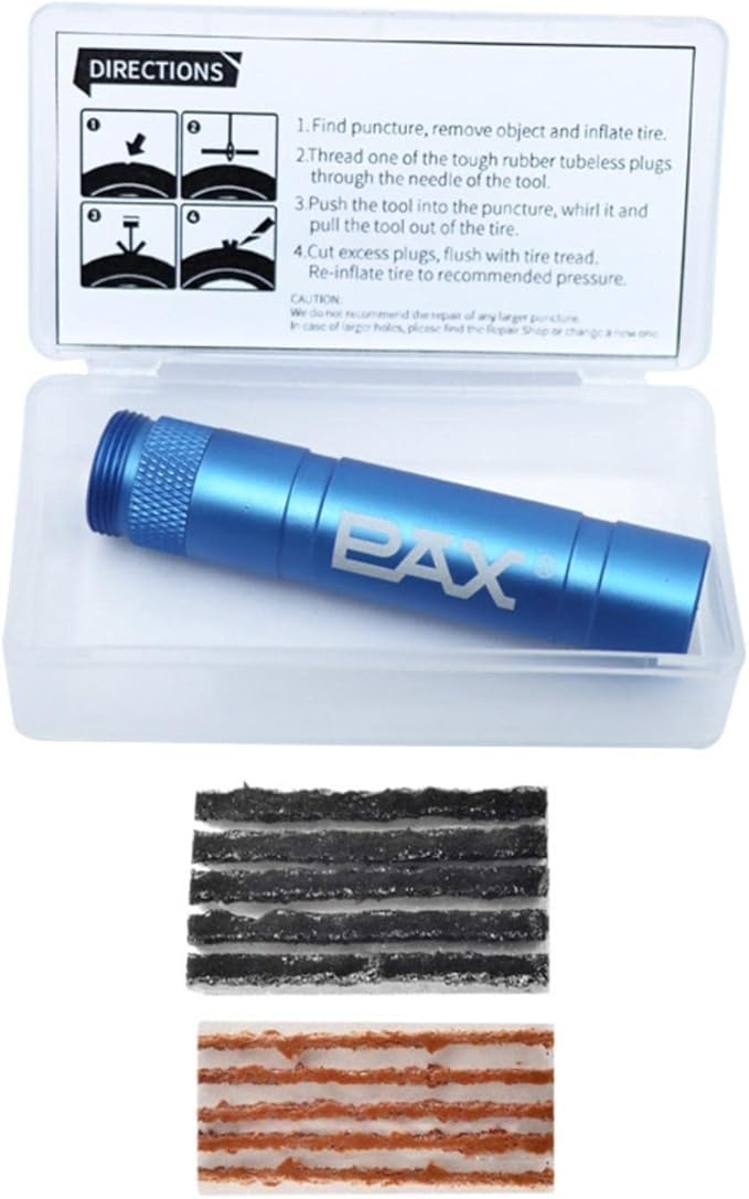 PAX 12 Pcs Tubeless Bike Tire Repair Kit, Includes Storage Canister, Plugger Tool, Plugs-5 Bacon, and 5 Black Strips. Fix a Puncture or Flat, Fast for MTB、Gravel Bike Tires and Road Bicycle Tires