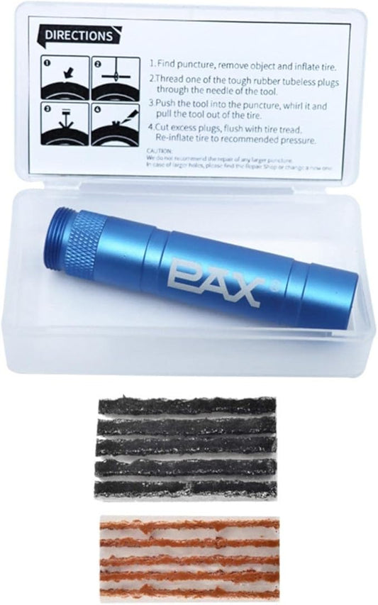 PAX 12 Pcs Tubeless Bike Tire Repair Kit, Includes Storage Canister, Plugger Tool, Plugs-5 Bacon, and 5 Black Strips. Fix a Puncture or Flat, Fast for MTB、Gravel Bike Tires and Road Bicycle Tires