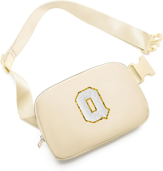 Gitus Birthday Gifts for 8 9 10 11 12 13 Year Old Girls Personalized Fanny Pack Crossbody Bags with Initial Letter Patch Belt Bag for Teen Girls Cute Trendy Stuff Travel Essentials (Beige-Q)