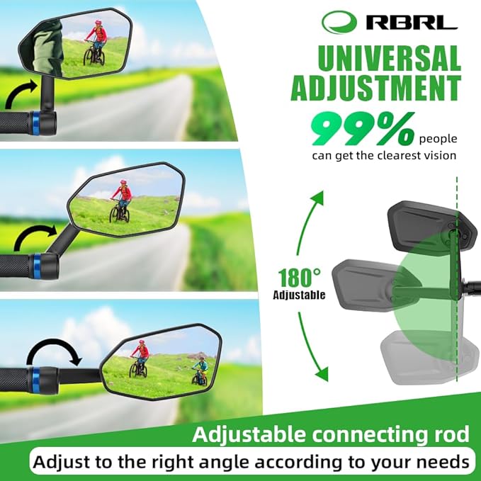 RBRL Bicycle Mirror, Extra Large Bike Mirror, 360° Adjustable Shatterproof and Durable Bar End Rear View Mirror Bike, Bicycle Side Mirror for E-Bike (Right)