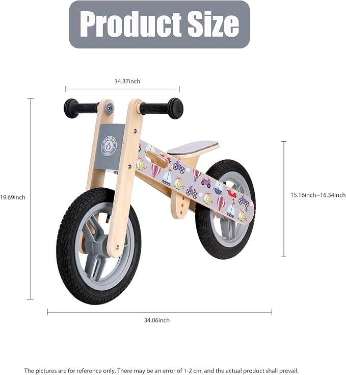 Wooden Toddler Balance Bike, Kids Balance Bike for 3 Year Old with Adjustable Seat, No Pedal Toddler Bicycle for Kids 3-5 for Boys and Girls Birthday Gifts Toys