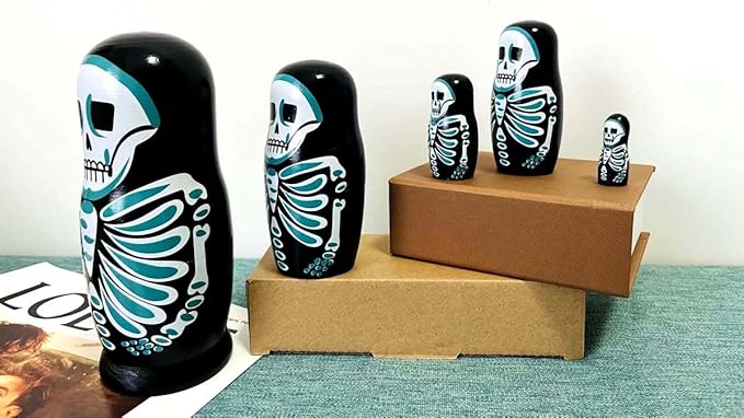 Skull Nesting Dolls - Cute Animal Matryoshka Doll Handmade Wooden Dolls for Children Christmas Birthday Decoration Halloween Wishing Gift