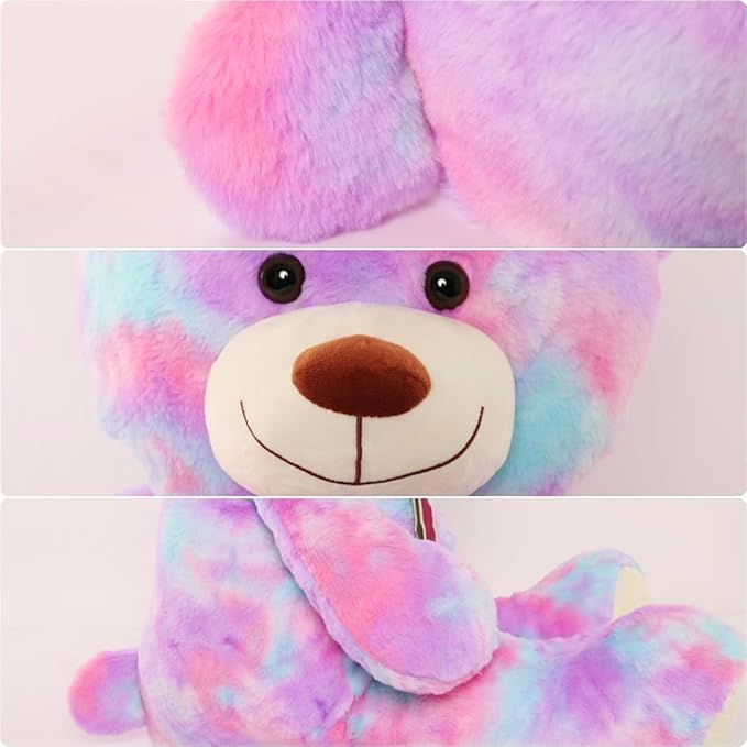 Tezituor Big Teddy Bear,52'' Giant Stuffed Animal Plush,Rainbow Purple Soft Plush Toys Gifts for Valentine, Christmas, Birthday