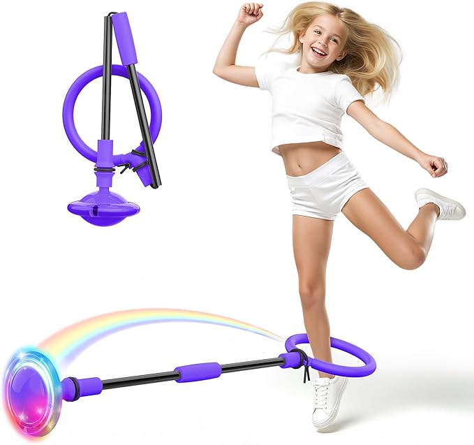 Ankle Skip Ball for Kids, Foldable Skip Ball with Colorful Flash Wheel, Indoor & Outside Game Toys, Christmas Birthday Gifts Toys for Girls and Boys Age 4 5 6 7 8 9 10 Years Old