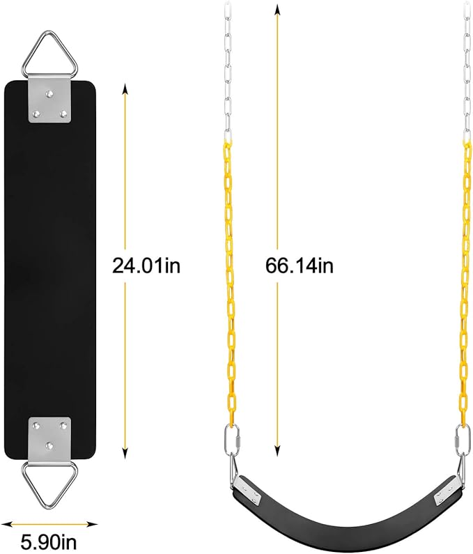 2 Pack Swing Sets, AGPTEK Swing Seat with 66 Inch Anti-Rust Chains Thermoplastic Coated, Support 250lb, Accessories Replacement with Snap Hooks for Outdoors, Playground (Black)