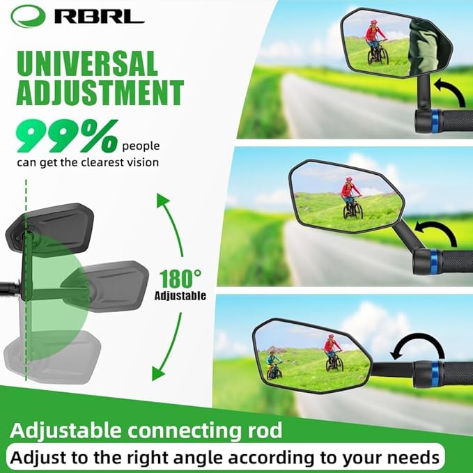 RBRL Bicycle Mirror, Extra Large Bike Mirror, 360° Adjustable Shatterproof and Durable Bar End Rear View Mirror Bicycle, Side Mirrors for E-Bike (Left)