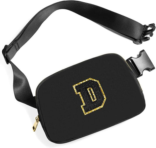 Gitus Belt Bag Fanny Pack Crossbody Bags with Initial Letter Patch Gifts for Wife Older Women Mother Coworker Bridesmaid Anniversary Travel Gifts Beach Gifts (Black-D)