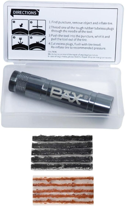 PAX 12 Pcs Tubeless Bike Tire Repair Kit, Includes Storage Canister, Plugger Tool, Plugs-5 Bacon, and 5 Black Strips. Fix a Puncture or Flat, Fast for MTB、Gravel Bike Tires and Road Bicycle Tires