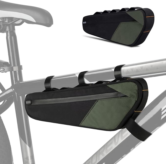 Desing Wish 2.5L Large Capacity Bike Frame Bag Waterproof Bicycle Under Top Tube Bag Double-Sided Zipper Bike Bag Corner Pouch for Cycling Accessories (Green)