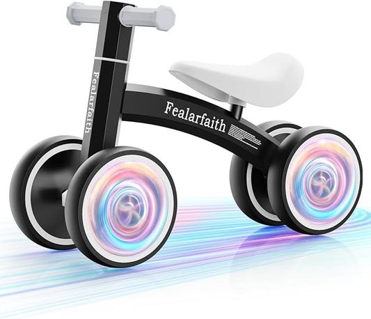 Baby Balance Bike for 1 Year Old Boys Girls, Toddler First Bike with 4 Colorful Lighting Wheels | 10-36 Month Toddler Balance Bike | First Birthday Gifts (Black)