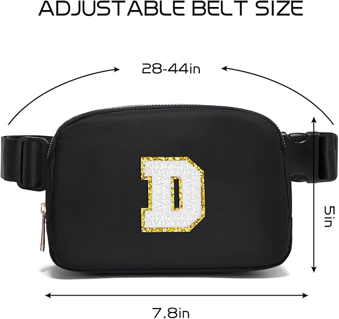 Gitus Birthday Gifts for 8 9 10 11 12 13 Year Old Girls Personalized Fanny Pack Crossbody Bags with Initial Letter Patch Belt Bag for Teen Girls Cute Trendy Stuff Travel Essentials (Black-D)