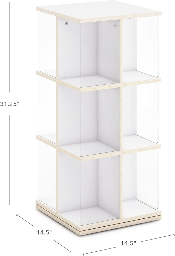 Guidecraft EdQ Rotating Bookshelf for Kids - White: 360 Spinning Plywood Book Organizer with Acrylic Windows: Montessori Bookshelf for Kids Classroom | Playroom Storage and Bookcase for Classroom