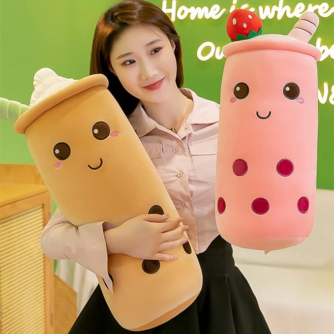 Cute Plushies Boba Plush Boba Plushie Long Plush Pillow Bubble Tea Stuffed Animal Gift for Kids Adults (Long Pink Boba Plush,24 Inch)